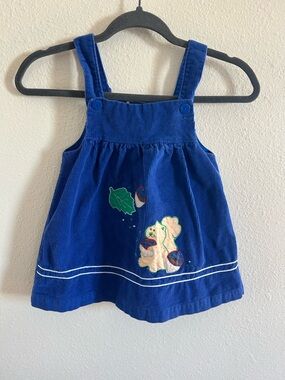 Vintage 90s Strawberry Souffle Cobalt Blue Corduroy Dress Girls Size 4
